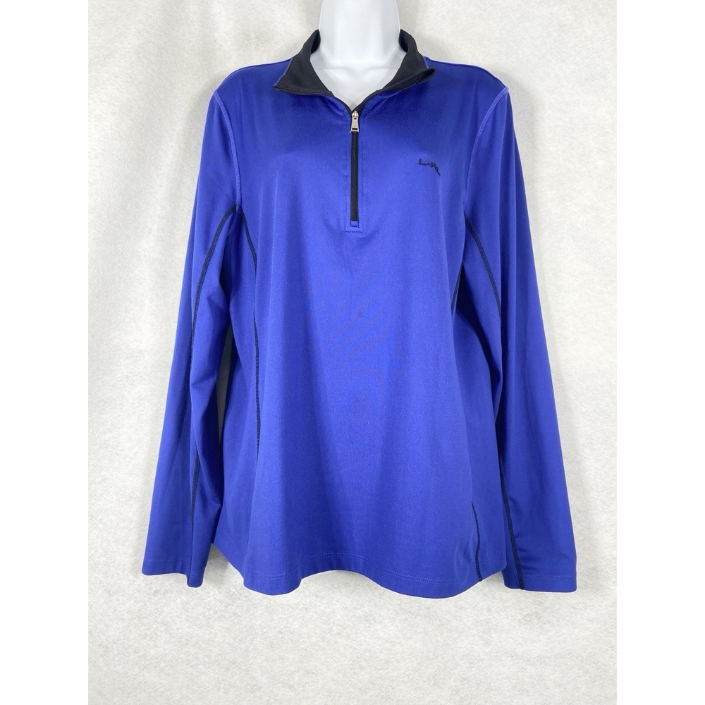 LRL Ralph Lauren Active Shirt Womens XL Blue Pullover 1/4 Zip Log Sleeves